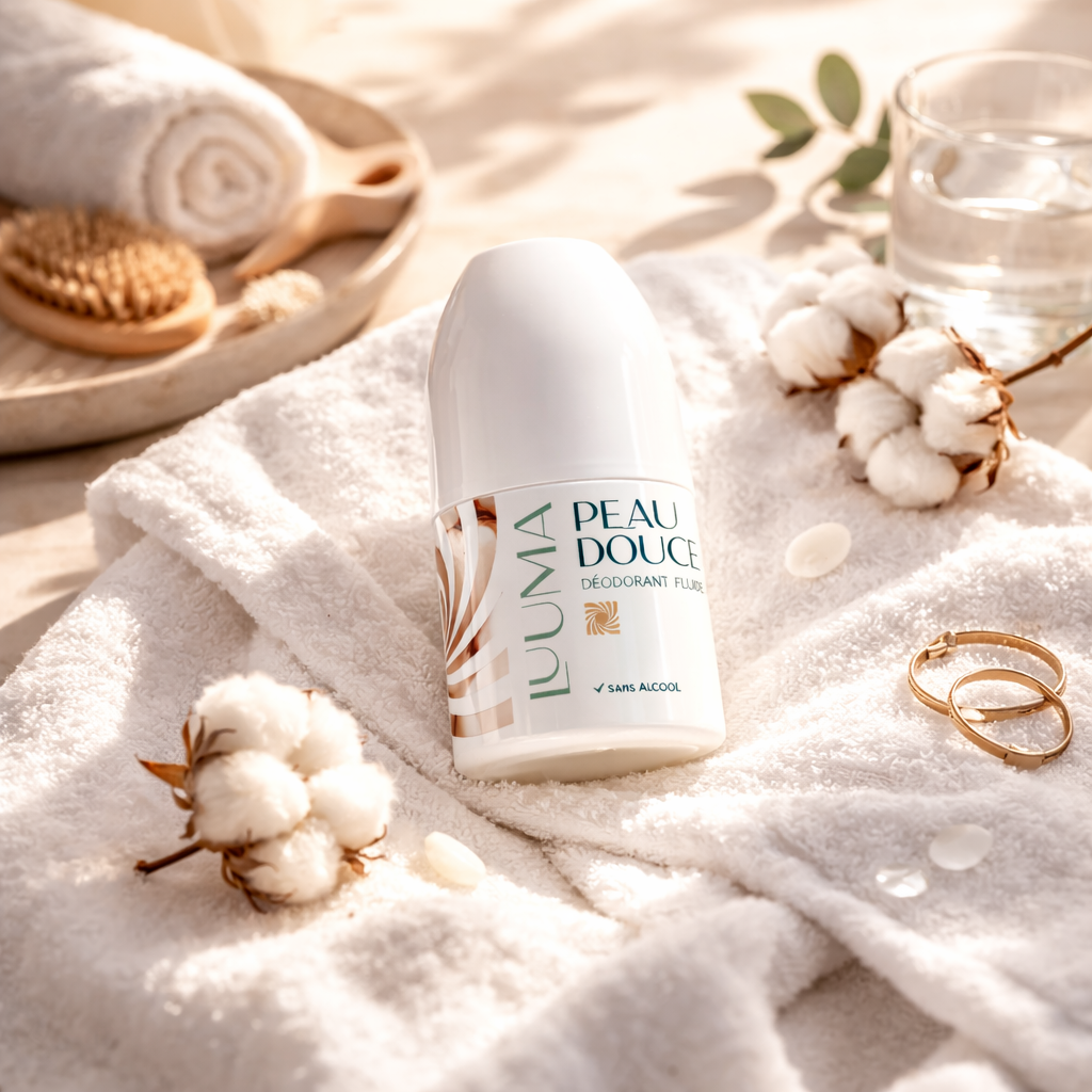 le deo fleur de coton est posé sur une serviette en coton