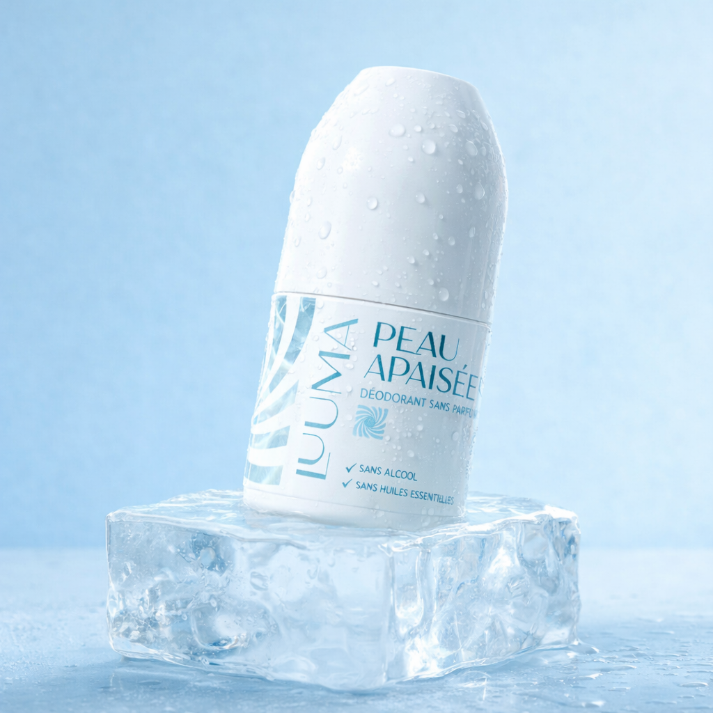 le deo sans odeur est posé sur un glaçon