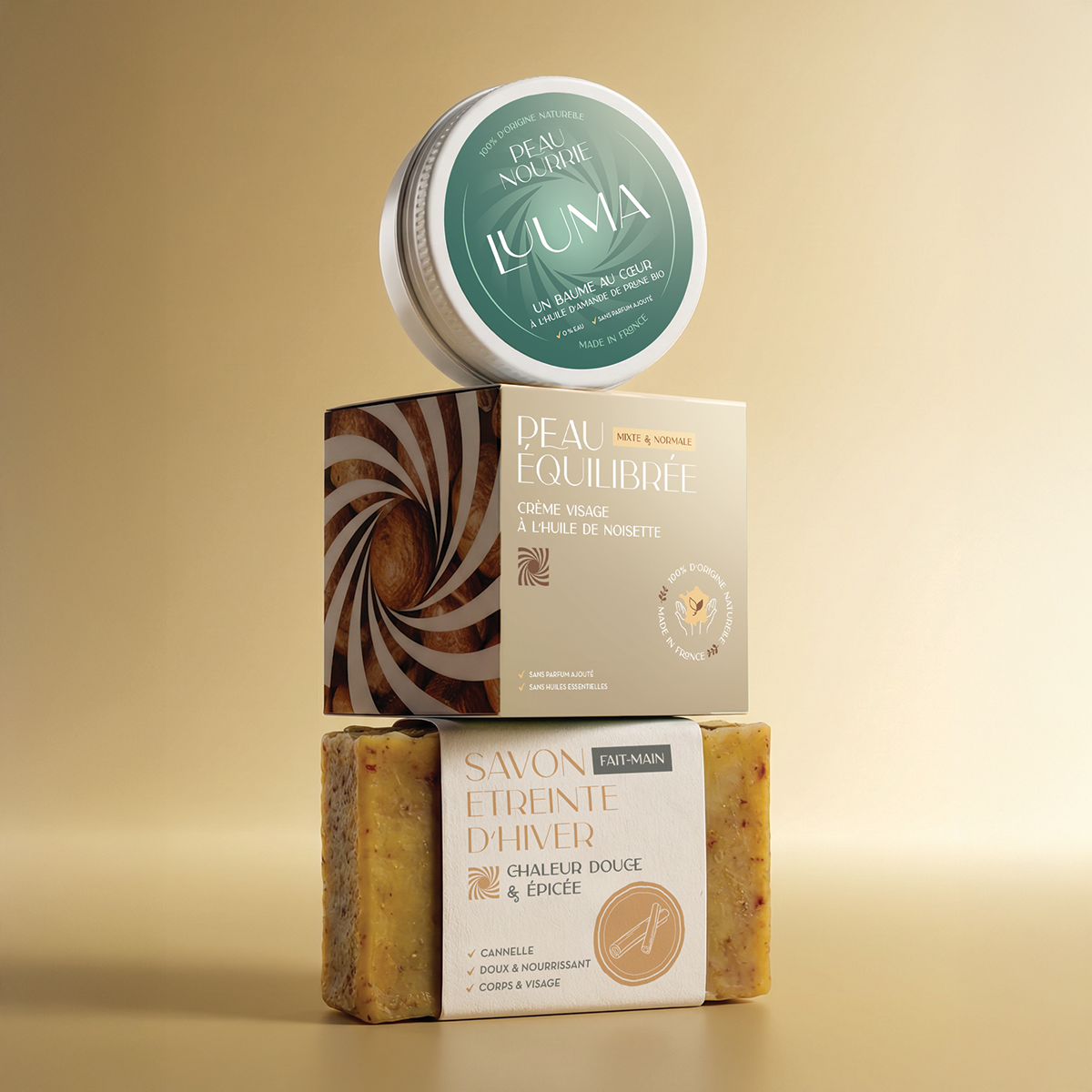 Les trois produits sont empilés