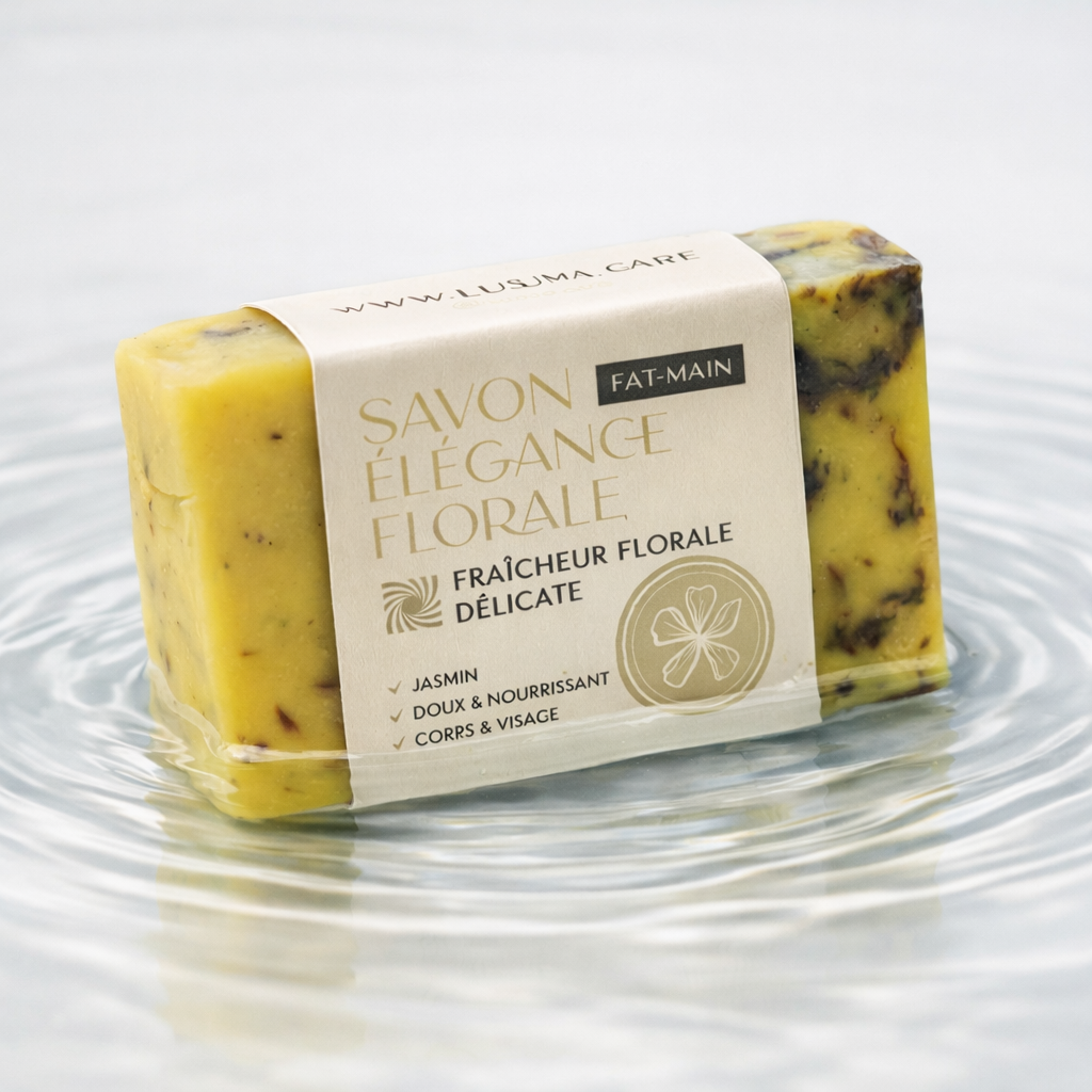 savon au jasmin posé dans de l'eau